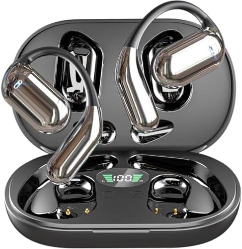 BUABMEQ Over Earphones with Comfort Ear Hooks LED Display Charging - Product Image