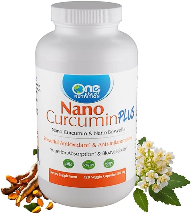 One Planet Nutrition Nano Curcumin Plus 500 mg Veggie Capsules (240 Servings), Nano Curcumin with Boswellia for High Absorption, Supports Joint and Immune Health, Non-GMO, Vegan, Gluten-Free - Product Image