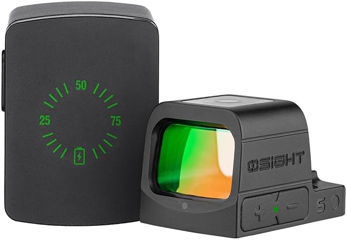 OSIGHT S Multi-Reticle Micro Enclosed Sight with Charging Cover, 2 MOA Dot & 32 MOA Circle for RMSc Footprint, Parallax-Free Durable Reflex Sights (Red Dot) - Product Image