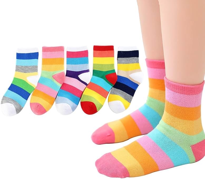 Girls Seamless Socks Rainbow Stripes Cotton Socks Kids Casual Athletic Socks For School - Product Image