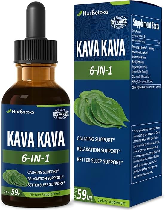 Nurbetoxa Kava Kava Root Extract Drops for Calming & Relaxation Support, Natural Herbal Blend Tincture Supplement for Better Sleep Support with Valerian Root, Lemon Balm and Chamomile. 2oz - Product Image