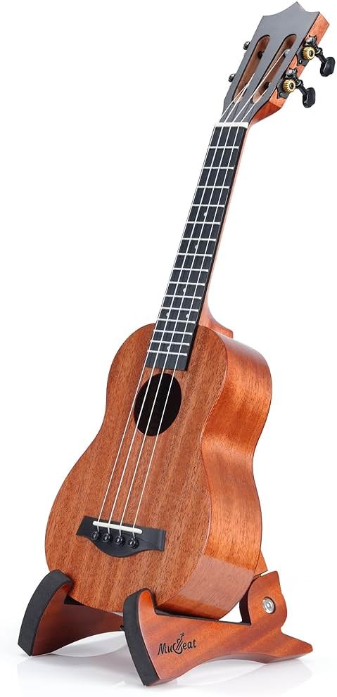 Musbeat Ukulele Stand, Foldable Ukelele Stand for Travel, Rabbit Shape Mahogany Wood Ukulele Holder for Concert Pineapple Soprano Tenor and Baritone, or Violin, Wooden Floor Ukele Holder for Home - Product Image