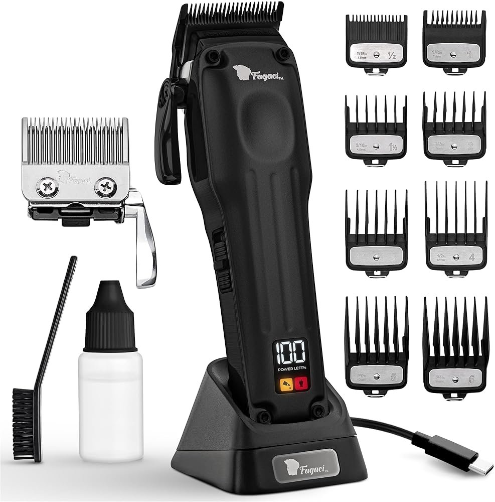 Fagaci Professional Hair Clippers for Men with Superior Precision, 5X Longer Sharpness Professional Barber Clippers Cordless with 2 Blades Fade & Taper, Brushless Motor Mens Hair Clipper Cordless Set - Product Image
