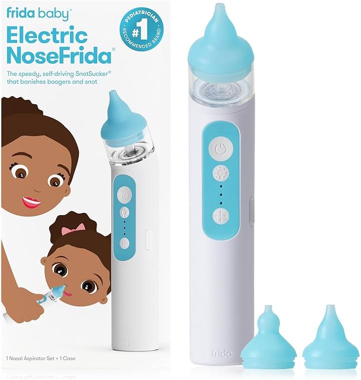 Frida Baby Electric NoseFrida Nasal Aspirator for Baby, Nose Sucker for Baby & Toddler, Upgraded Nasal Aspirator for Congestion + Allergy Relief with 3 Suction Levels, 2 Silicone Tips, USB - Product Image