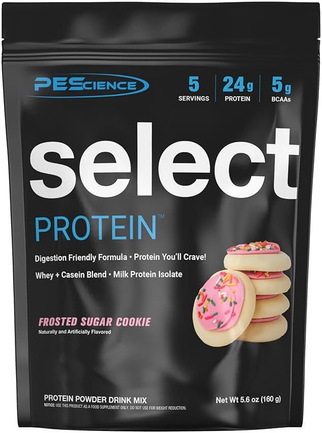 PEScience Select Protein Powder, Whey and Casein Blend, Lean Protein Powder for Women and Men, Low Calorie, Low Carb, Keto Friendly, Gluten Free, Frosted Sugar Cookie - 5 Servings - Product Image
