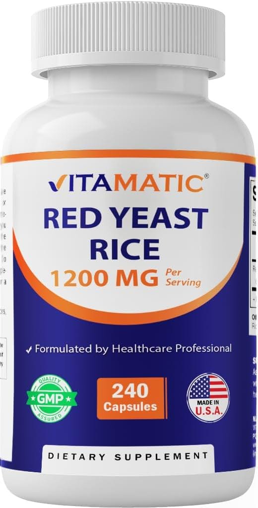 Vitamatic Red Yeast Rice 1200 mg Per Serving - 240 Veg Capsules - Made in the USA - Non-GMO & Gluten Free - Product Image
