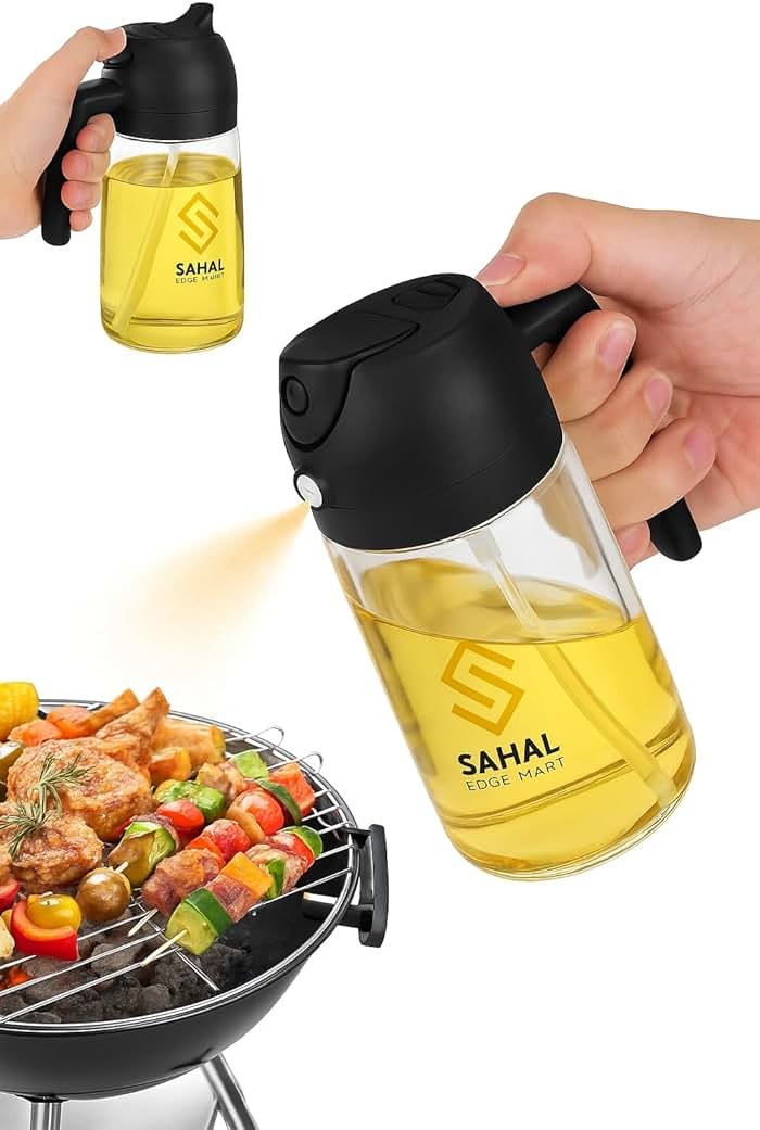 2025 2-in-1 Olive Oil Sprayer & Dispenser Bottle, 16oz Refillable Glass Oil Spray Bottle for Cooking, Air Fryer, BBQ & Salad – Adjustable Nozzle, Non-Drip Kitchen Gadget Gift for Home Cooks - Product Image