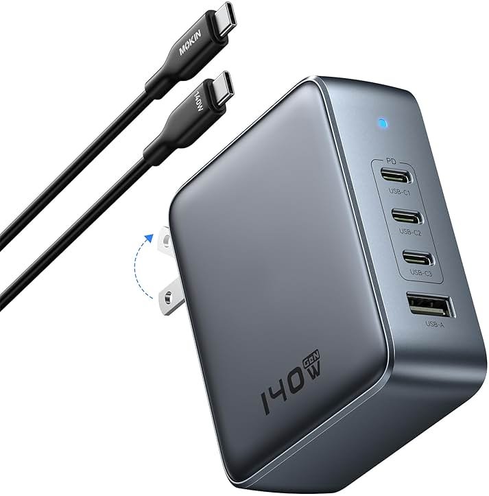 USB C Charger Block 140W, 4-Port GaN PD3.1 PPS Fast Laptop Charger Foldable Compact Power Adapter for MacBook Pro, iPhone 17/16/15 Series, iPad Air, Galaxy S25/S24 Ultra, Steam Deck, Google Pixelbook - Product Image