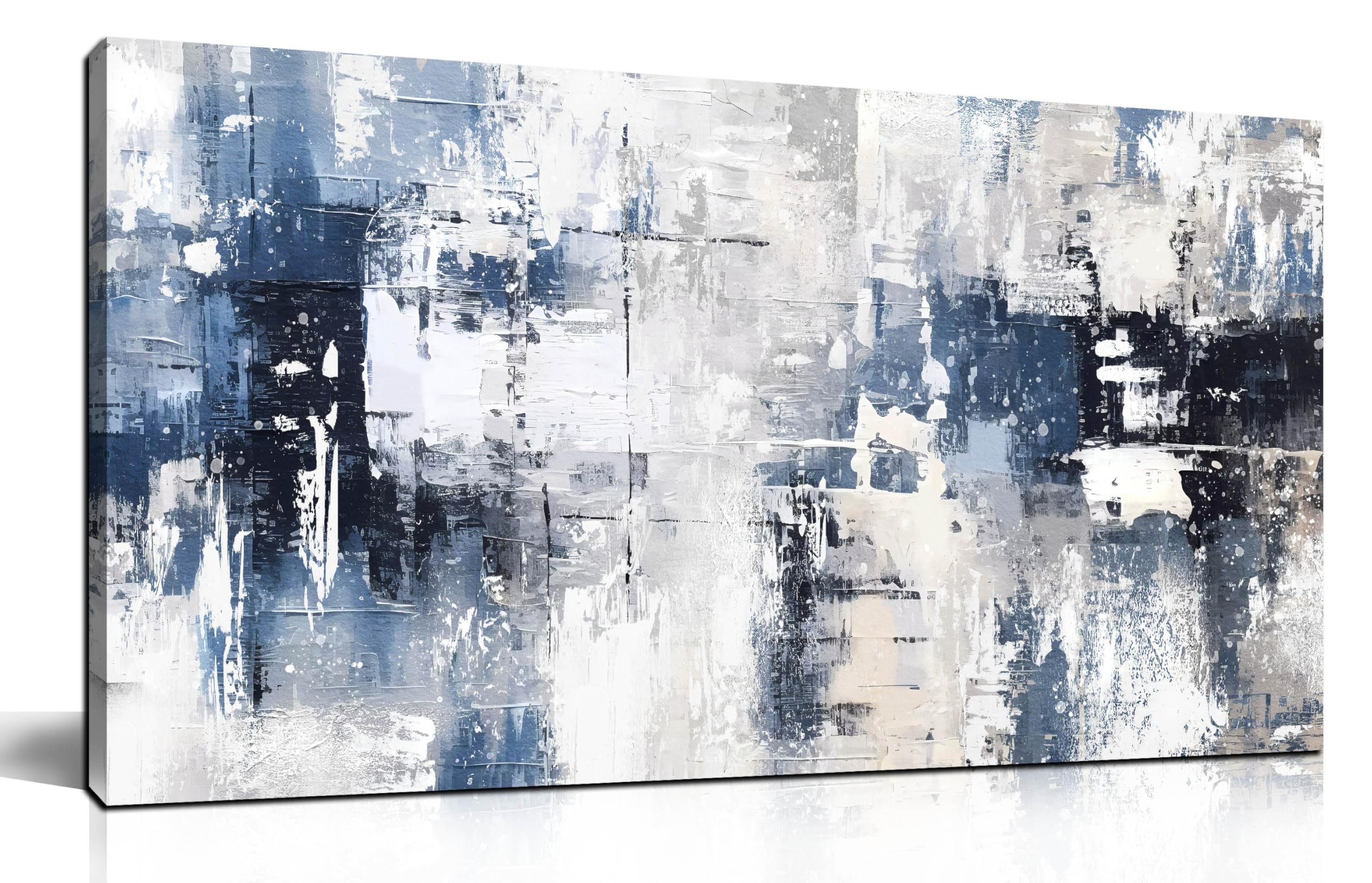 Prepeyssee White and Blue Abstract Canvas Wall Art for Living Room Bedroom Home Office Large Modern Grey Abstract Canvas Prints Picture Ready to Hang Size 20x40 - Product Image