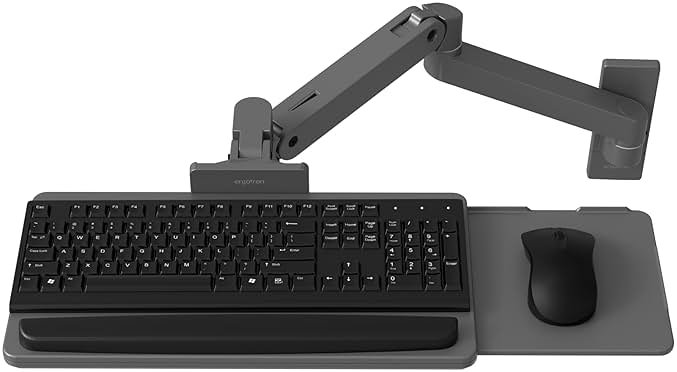 Ergotron – Upgraded LX Pro Premium Keyboard Arm, Wall Mount Adjustable Keyboard Tray – Dark Grey - Product Image