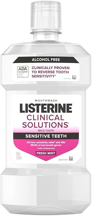 Listerine Clinical Solutions Sensitive Teeth Alcohol Free Mouthwash, Fresh Breath Dental Mouthwash Provides Protection & Relief from Tooth Sensitivity Pain, Daily Fresh Mint Oral Rinse, 500 mL - Product Image