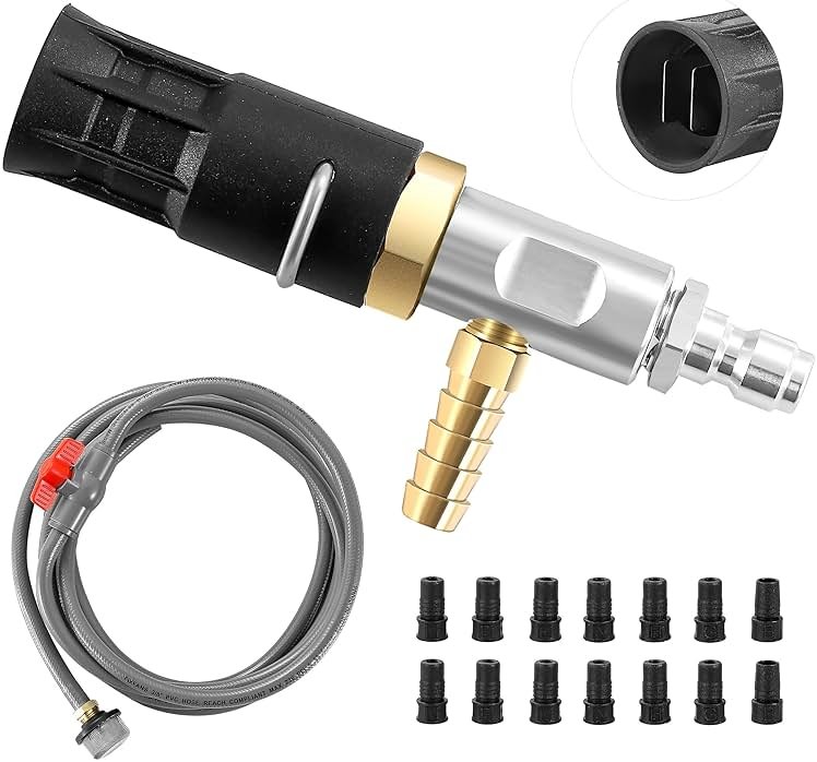 FIXFANS Adjustable Long Range Nozzle for Pressure Washer 5-6.5 GPM, Downstream Injection Spray Nozzle Kit, High Power Washing External Chemical Injector with 1/4” Quick Connect, 2500 to 4000 PSI - Product Image