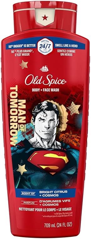 Old Spice Body Wash for Men, Superman: Man of Tomorrow, 3X Defense, 24/7 Shower Fresh with Lasting Scent, Cleansing 2-in-1 Body & Face Wash, Smell Like a Hero, Bright Citrus and Cosmos Scent, 24 oz - Product Image