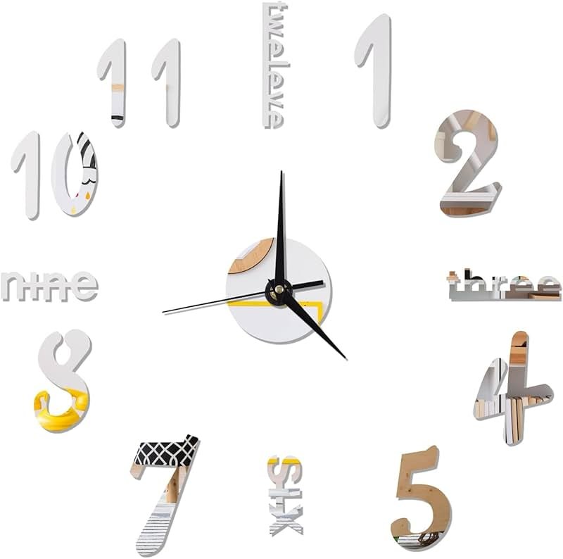 Zoyiancy Large Wall Clock for Living Room Decor, Frameless DIY 3D Wall Clock, Mirror Wall Clock Modern for Home Decorations, Easy to Assemble, Adjustable Size - Product Image