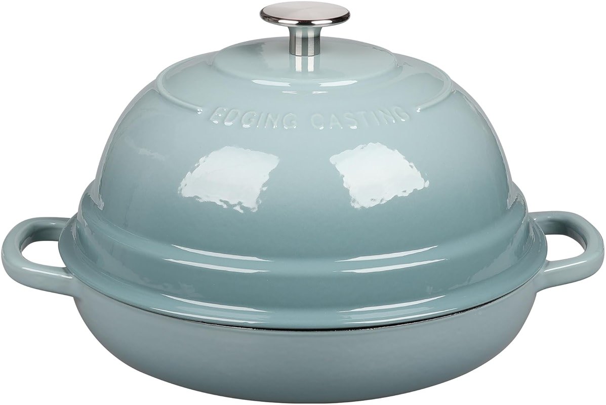EDGING CASTING Enameled Cast Iron Dutch Oven Pot with Lid, Round Bread Oven for Homemade Sourdough Bread Baking, 6 Quart, Seasalt - Product Image