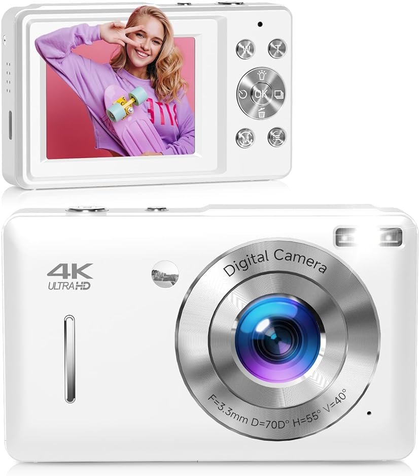 Digital Camera, 44MP FHD 1080P Digital Point and Shoot Camera with Anti Shake, Smile Capture 16X Zoom, Compact Small Camera for Teens Girls Kids Adults(White) - Product Image