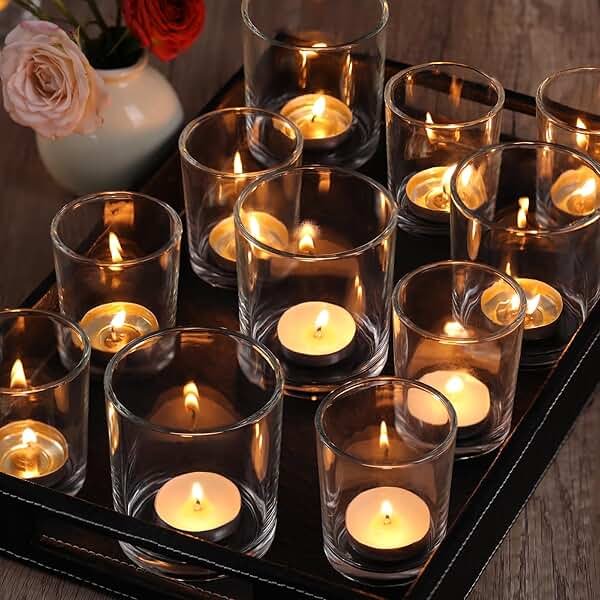 Volens 24pcs Assorted Clear Votive Candle Holders for Wedding Table Centerpieces, Large Glass Candle Holder for Votive & Tealight Candle, Party Decorations for Bridal and Baby Shower - Product Image