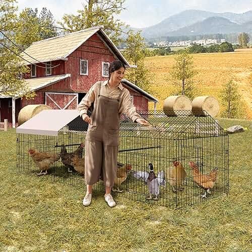 Metal Chicken Coop, Chicken Run Pen for Yard with Cover, Outdoor Metal Portable Chicken Cage with 4 Door and 1 Window for Outside Duck Rabbit Hen, 86"×40"×40" - Product Image