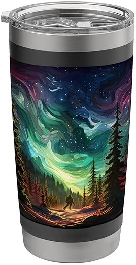 Bigfoot Sasquatch Forest Northern Lights Starry Sky Stainless Steel Insulated Tumbler - Product Image
