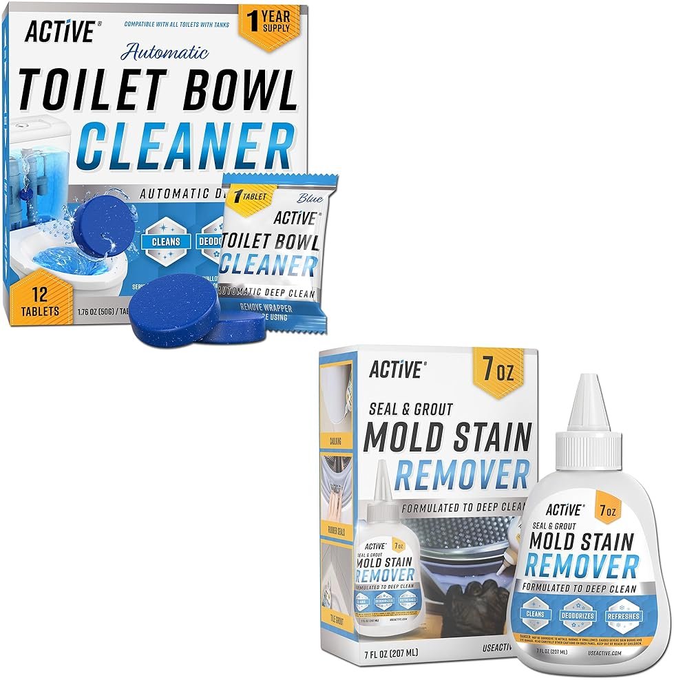 ACTIVE Automatic Toilet Bowl Cleaner and Mold Stain Remover - Includes 12ct Toilet Bowl Cleaning Tablets and 7oz Mold Stain Removing Gel - Product Image