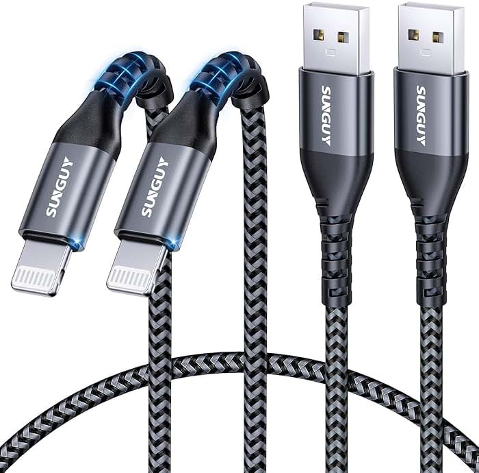 USB-A to Lightning Cable 2FT, 2Pack [MFi Certified] USB to Lightning Cable for Car, iPhone Charger Cord Nylon Braided Compatible with iPhone 14/13/12/11 Pro Max Mini X XS XR 8 Plus 10 SE iPad - Product Image