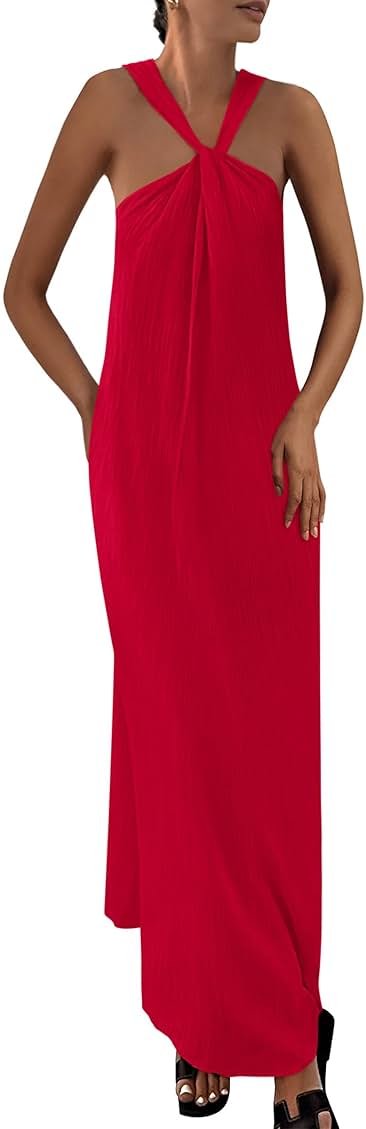 PRETTYGARDEN Womens 2026 Casual Long Summer Dresses Sleeveless Strappy Loose Flowy Beach Vacation Maxi Dress with Pockets - Product Image