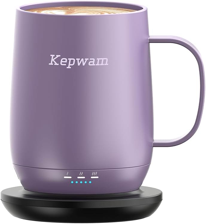 Kepwam Self Heating Coffee Mug T2, 16oz Smart Heated Coffee Mug, 150 Min Battery Life - Hot up to 149℉ Temperature Control Coffee Mug Warmer, Gifts for Dad Mom (No APP) - Product Image