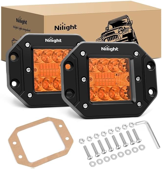 Nilight Flush Mount LED Light Pods 2 PCS 42 W Amber Upgraded Spot Flood Combo Driving Fog Lights Off Road Lights Bumper LED Work Light for Truck SUV ATV UTV Pickup Van Boat Tractor - Product Image