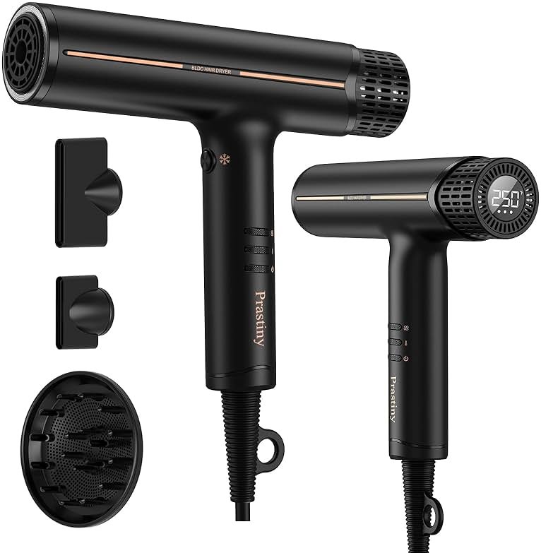 Prastiny Ionic Hair Dryer with Diffuser, Fast Drying Blow Dryer with LCD Display & Auto-Cleaning Technology, 4 Heat & 3 Speed Settings, Lightweight Low-Noise Design, ALCI Cord - Product Image