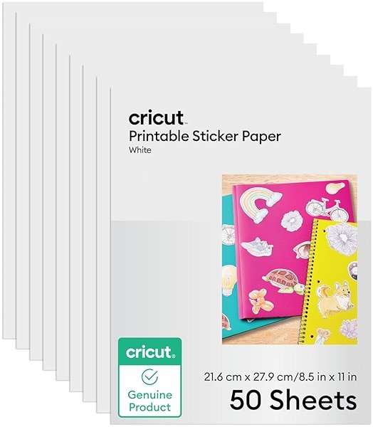 Cricut Sticker Paper (50 White Sheets, 8.5x11), Printable Stickers For Inkjet Printers - Works with Joy Xtra, Explore, & Maker Machines - Product Image