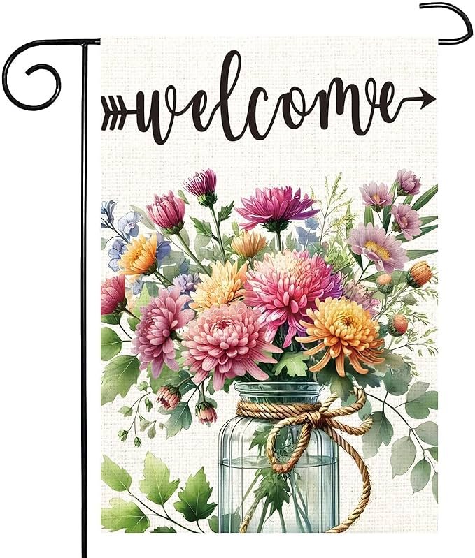 Summer Welcome Garden Flag Floral Mason Jar Double Sided 12x18 Inch Seasonal Welcome Yard Porch Decoration,for Outside Farmhouse Yard Outdoor Flag Outdoor Decoration - Product Image