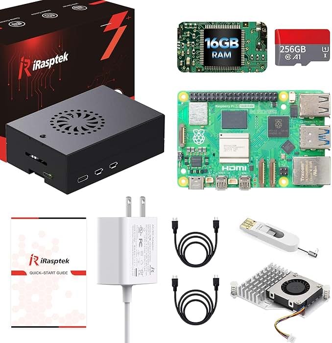 iRasptek Starter Kit for Raspberry Pi 5 16GB RAM - Pre-Loaded with 256GB Edition Pi OS-Bookworm (Aluminum Case) - Product Image