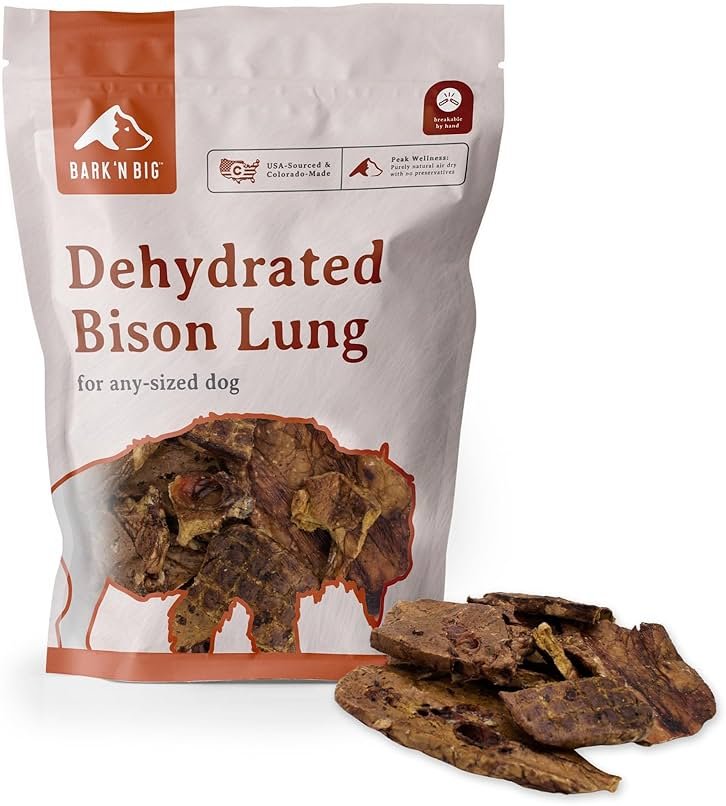BARK'N BIG Bison Dog Treats - Single Ingredient Lung Dog Treats - Made & Sourced in USA - Dehydrated Bison, High Protein, Low Fat, Easily Digestible for Dogs with Sensitive Stomachs - 5 oz - Product Image