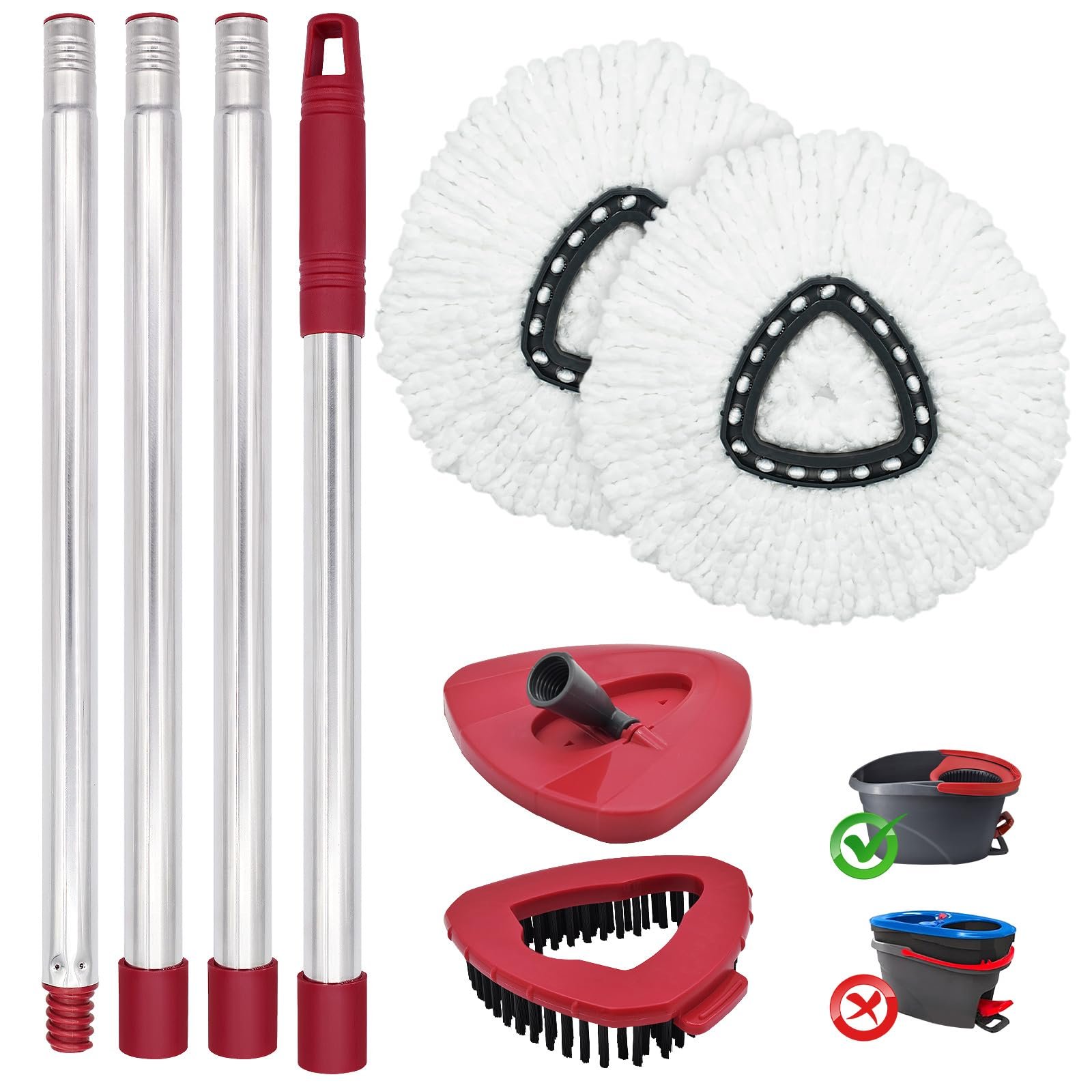 Mop Head Replacement, Base, Mop Handle for Ocedar EasyWring 1-Tank System, 2 Microfiber Mop Refills, Extendable Length 30-59" Mop Handle, Base and Scrubber for All Hard-surfaced Floor - Product Image