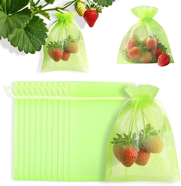 40 Pcs Fruit Protection Bags, 4x6 Inch Strawberry Bag Netting Cover, Tear Resistance Mesh Bags Drawstring, Pest Barrier Green Bags for Fruits & Vegetables, Blueberries, Cherry Tomatoes, Small Fruits - Product Image