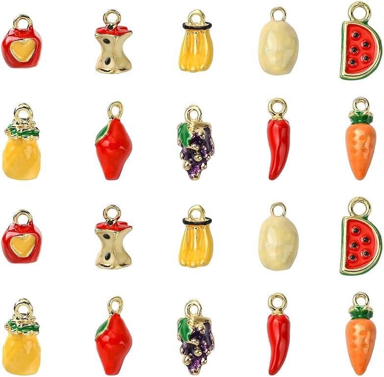 KitBeads 20Pcs 10 Styles Vegetable Fruit Charms Enamel Pineapple Apple Charms Carrot Chili Pepper Charms for Jewelry Making Bracelets Crafts Bulk - Product Image