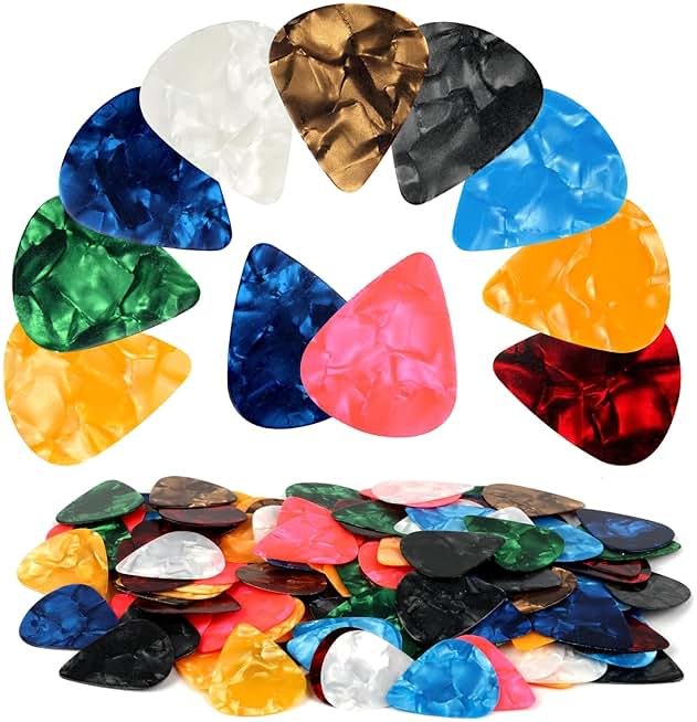 PEASUG 120 Pcs Colorful Guitar Picks, 3 Different Thickness Celluloid Guitar Pick, Abstract Art Pics Plectrum for Acoustic Electric Guitar, Ukulele, Bass(0.46mm, 0.71mm, 0.96mm, Color Random) - Product Image