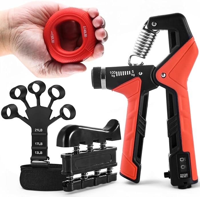 Grip Strength Trainer Kit, 4 Pack Hand Gripper Strengthener with Adjustable Resistance, Forearm Exerciser, Finger Strengthener & Stress Relief Ball for Muscle Building & Injury Recovery - Product Image
