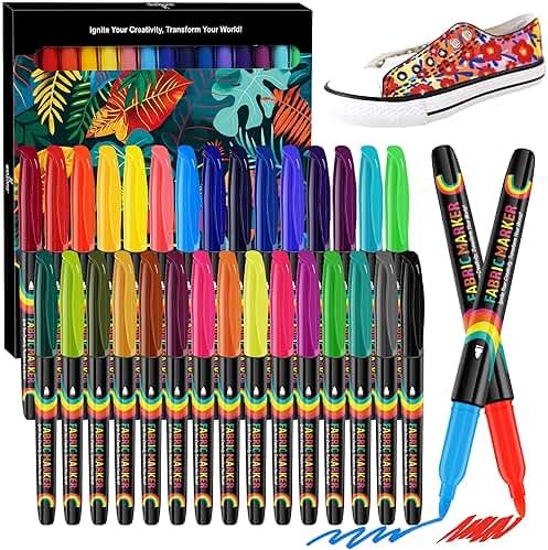 WINSONS 30 Fabric Markers Pens Set, Indelible & Permanent Fabric Paint Pens, Fine Tip Textile Marker Pen for Clothing, Laundry-Safe Art Markers, Non-Toxic, Quick-Dry - Product Image
