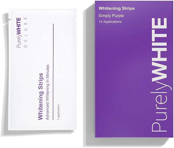 PurelyWHITE | Purple Whitening Strips | Teeth Whitener, Peroxide-Free, Enamel Safe, Deep Stains Removal - Flouride-Free Teeth Whitening (28 Strips) - Product Image