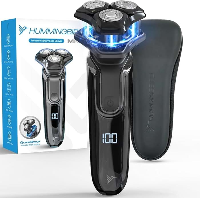 HUMMINGBIRD MK8 Premium Rotary Face Shaver, Rechargeable Wet & Dry Electric Shaver with Pop-up Trimmer, Electric Razor for Men, Waterproof, Cordless USB-C Rechargeable, LED Display, Travel Case - Product Image