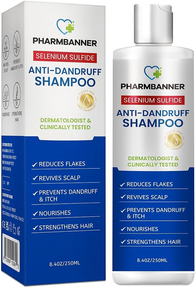 PHARMBANNER Anti-Dandruff Shampoo with Selenium Sulfide: For Flaky Scalp, Itching & Seborrheic Dermatitis Relief - Menthol & Lavender Oil - Moisturizing, Color Safe, Gentle for All Hair Types | For Flaky Scalp - Product Image