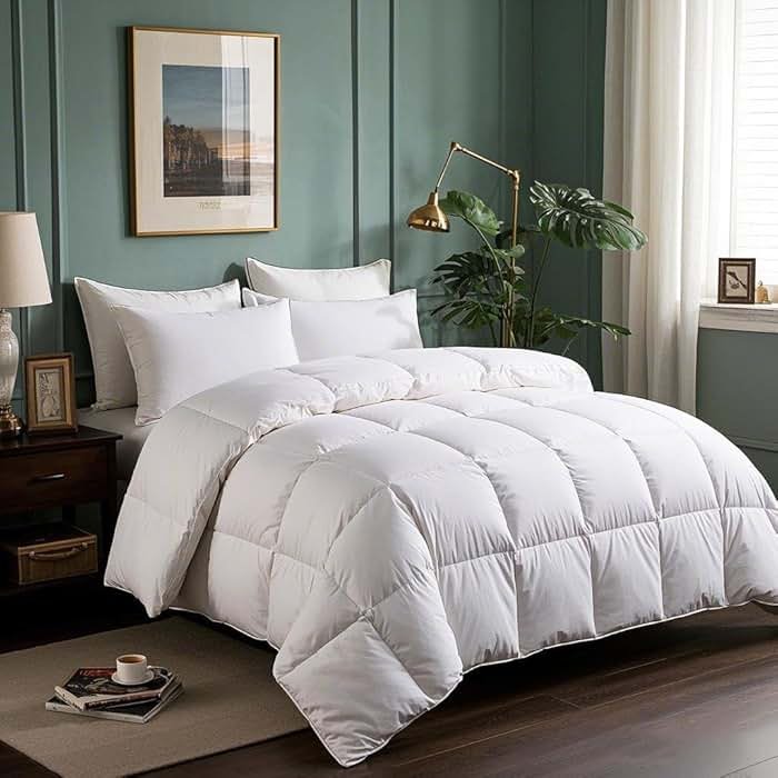 Serta Goose Feathers Down Fiber Comforter Queen Size Duvet Insert,100% Cotton Cover,Hotel Luxury Hypoallergenic Comforter 58oz All Season Medium Warmth 90 x 90 in White - Product Image