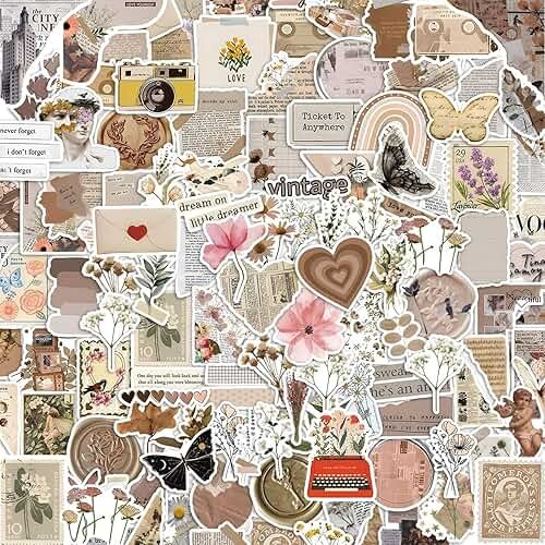 120Pcs Mixed Vintage Stickers, Waterproof Scrapbook Aesthetic Sticker for Daily Planner, Water Bottles, Handbook Junk Journal Stickers, Scrapbooking Journaling Supplies for DIY Paper Crafts - Product Image