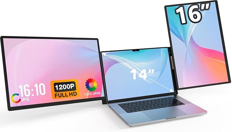 FLYTOCCA 16" Laptop Screen Extender, Updated 1200P FHD Portable Monitor with 16:10 Aspect Ratio Screen, Rotation Detachable Screen, Laptop Monitor Extender Compatible with Windows, Mac, Chrome - Product Image