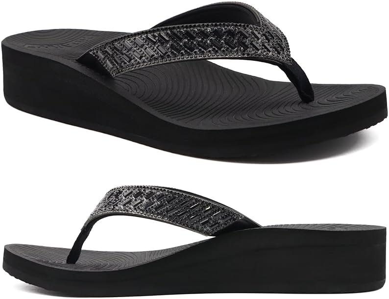 KuaiLu Women's Rhinestone Platform Arch Support Flip Flop Sandals - Product Image