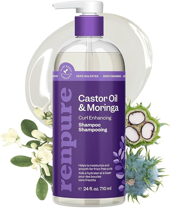Renpure Moringa & Castor Shampoo, Plant-Based - Curl Enhancing - For Moisturized, Manageable & Smooth Curls - With Castor & Moringa Seed Oil - For Wavy To Curly Hair - 24 Fl Oz - Product Image