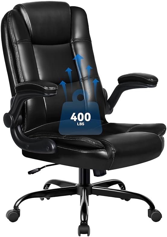 VITESSE Ergonomic Office Chair with Flip-up Armrests, Big and Tall Leather Executive Office Chair, High Back Lumbar Support Home Computer Desk Chair, Heavy and Duty Computer Chair (Black) - Product Image