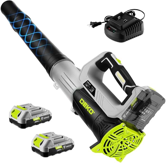 Electric Leaf Blower Cordless 18000RPM: DEKOPRO Blowers for Lawn Care with 2x2.0Ah Battery and Charger, 2 Speed Mode, Lightweight & Powerful Battery Powered Leaf Blower for Patio Yard Cleaning - Product Image