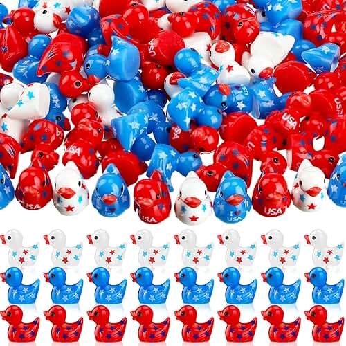 Wesiti 100 Pcs Patriotic Mini Ducks 4th of July Tiny Resin Ducks Bulk Red White Blue Independence Day 250th Anniversary Memorial Day for Home Party Office Decor Gift - Product Image